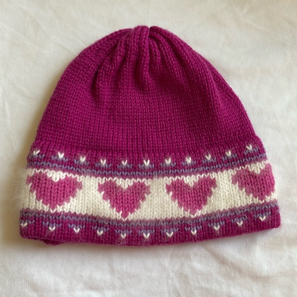 Vintage! Marceau Sports 100% Wool Knit Beanie Purple & Cream Hearts - Picture 1 of 4